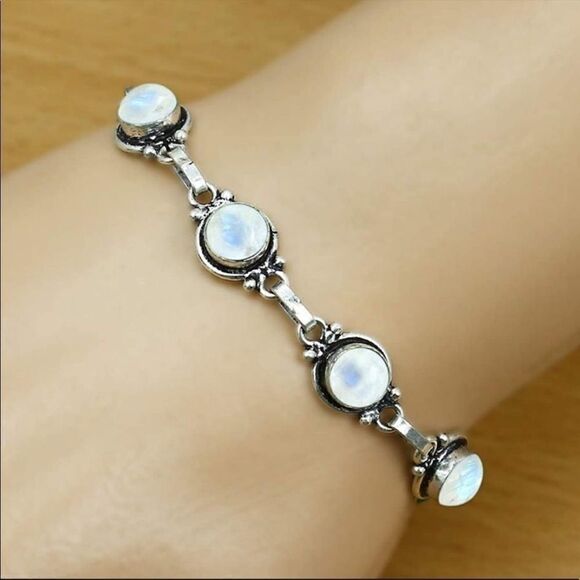 - 925 Sterling Silver Moonstone Gemstone Bracelet - Picture 3 of 6